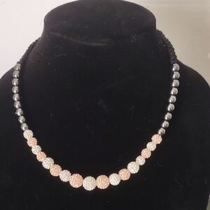 Chic Silver and Pink Beaded Corded Adjustable Necklace
